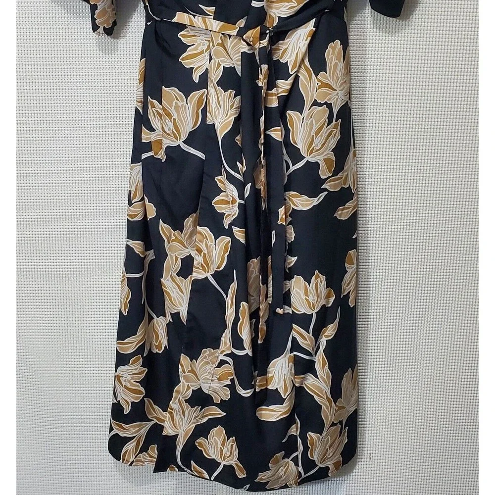 Maison Du Soir Womens Robe S / M Black Gold Floral Kimono Duster Rachel Zoe - Picture 4 of 10